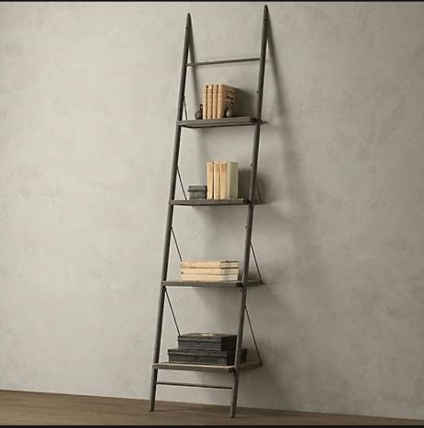 RH Restoration Hardware Reclaimed Elm Flatiron Bookshelf Ladder Leaner