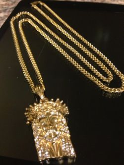 14K Gold Plated Cuban Link With Swarovski Jesus Head