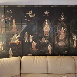 19th century Chinese lacquered six panel screen