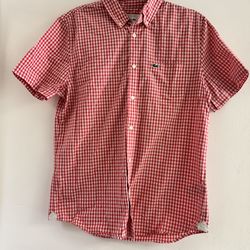 Pink Gingham Lacoste Shirt for Women. Shortsleeved Pink Lacoste Shirt