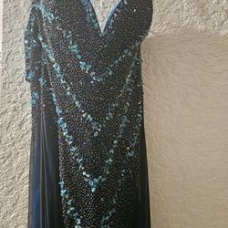 Full Bead Teal Mermaid Gown