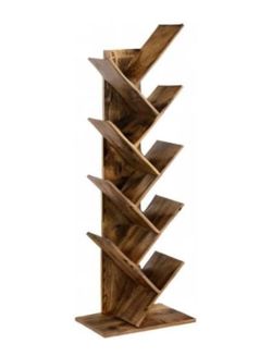 Bookshelf, 5 Tiers, 20 x 9.8 x 55.7 Inches Tree Shelf, Floor Standing Book Shelf, for Bedroom, Living Room, Rustic Brown, CUSTOS Collection ULBC11BX
