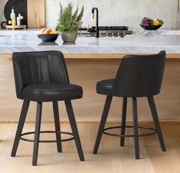 Black Faux Leather Swivel Counter Stools - Set of 2