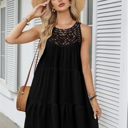 Summer Halter Dresses for Women Casual Spring Hollow Out Sleeveless Boho Sundresses Beach Vacation Dress  Black, L  Brand new 