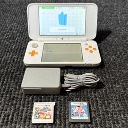 Nintendo 2DS XL White / Orange Handheld Console Bundle