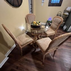 5 Piece Round Glass Dining Table Set & Two Matching Height Bar Stool