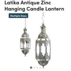 Perfect: World Market Latika Hanging Candle Lantern, Antiqued Zinc, Moroccan lamp