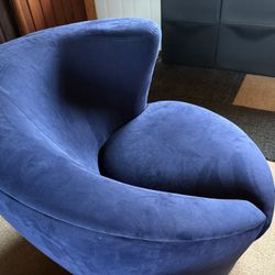 Pair 575 OBO Weiman Modern Blue Velvet Barrel Chairs