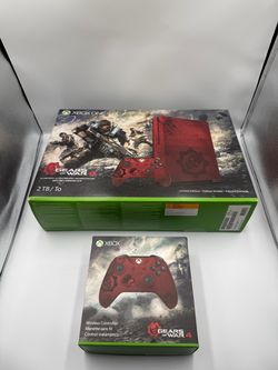 Xbox One S 2TB Gears of War 4 Limited Edition Crimson Red 2 Controllers Charger