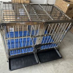 42" Heavy Duty double door Stainless Steel Dog Cage Kennel Crate,stackable, fold,cages,