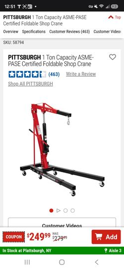 PITTSBURGH 1 TON FOLDABLE CRANE RED