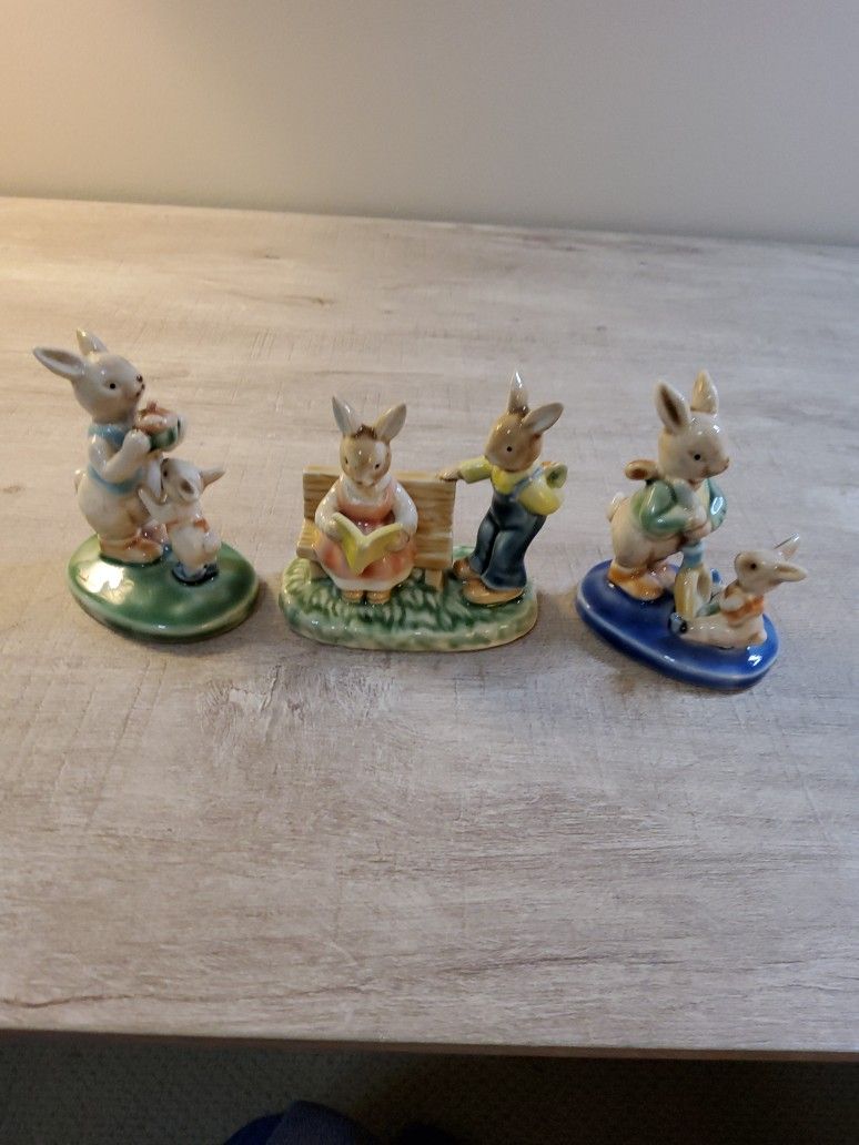 Three. Vintage Porcelain Bunnies . Size . 4"× 4" 4"× 4" 3"× 3" .