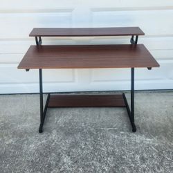 Modern Brown Two Level Desk Office Furniture _ 39.5" wide x 33.5" tall x 24" deep _ Great Condition, Lightly Used
