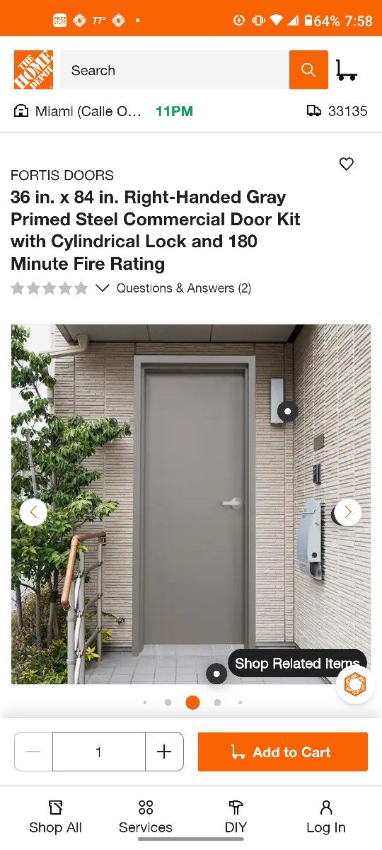 New In The Box 36x84 Steel Door With Frame