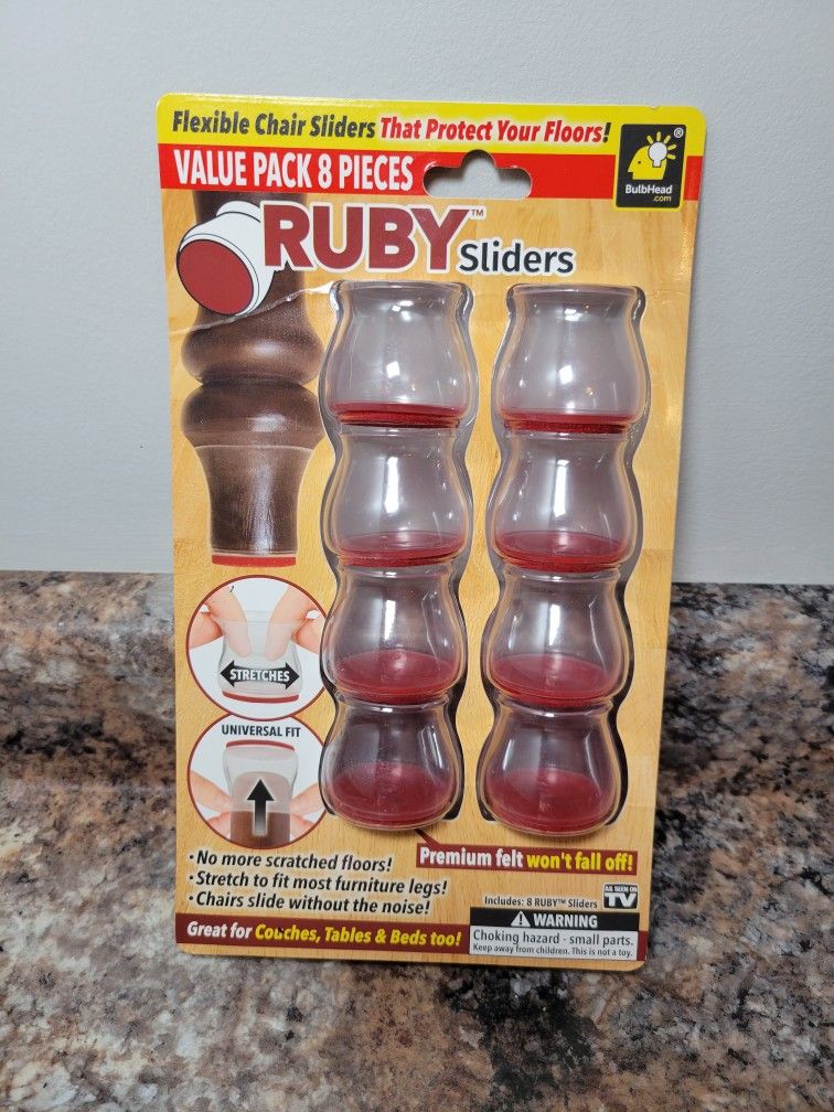 RUBY Sliders 8-Pack One Size Fits Most Clear Plastic Table Chair Leg Caps