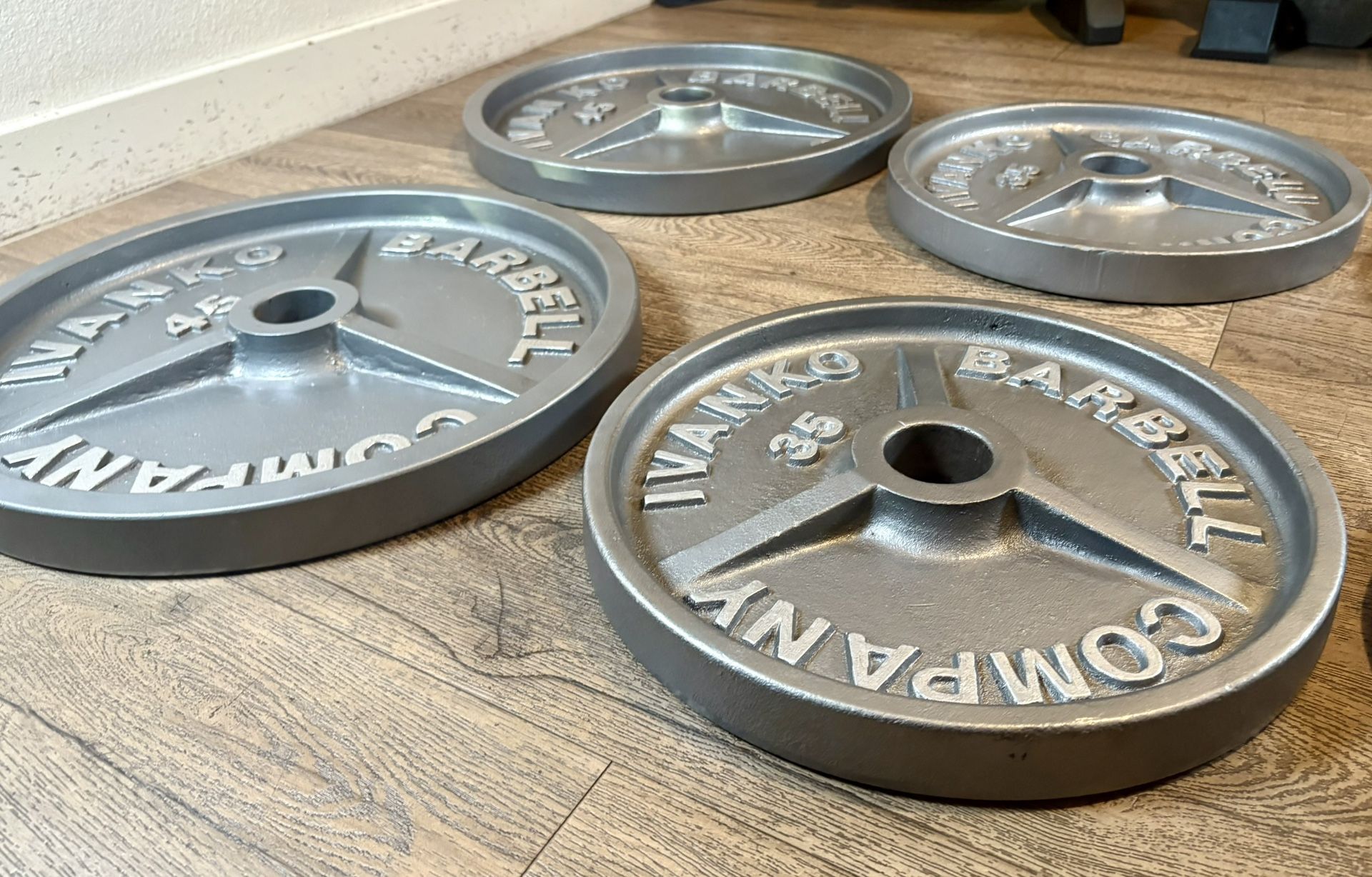 IVANKO’S FULL Olympic Set [ 5s And 2.5s Different Brand] Reconditioned Beautiful Vintage Cast Iron Weight Plates 