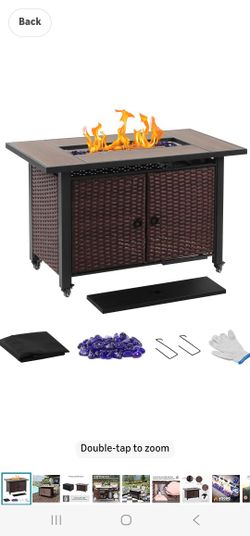 walnest 43 Inch Outdoor Fire Table with Ceramic Tile Tabletop Propane Fire Pit Table 60,000 BTU Gas FirePit CSA Certified Wicker Rattan Fire Table wit