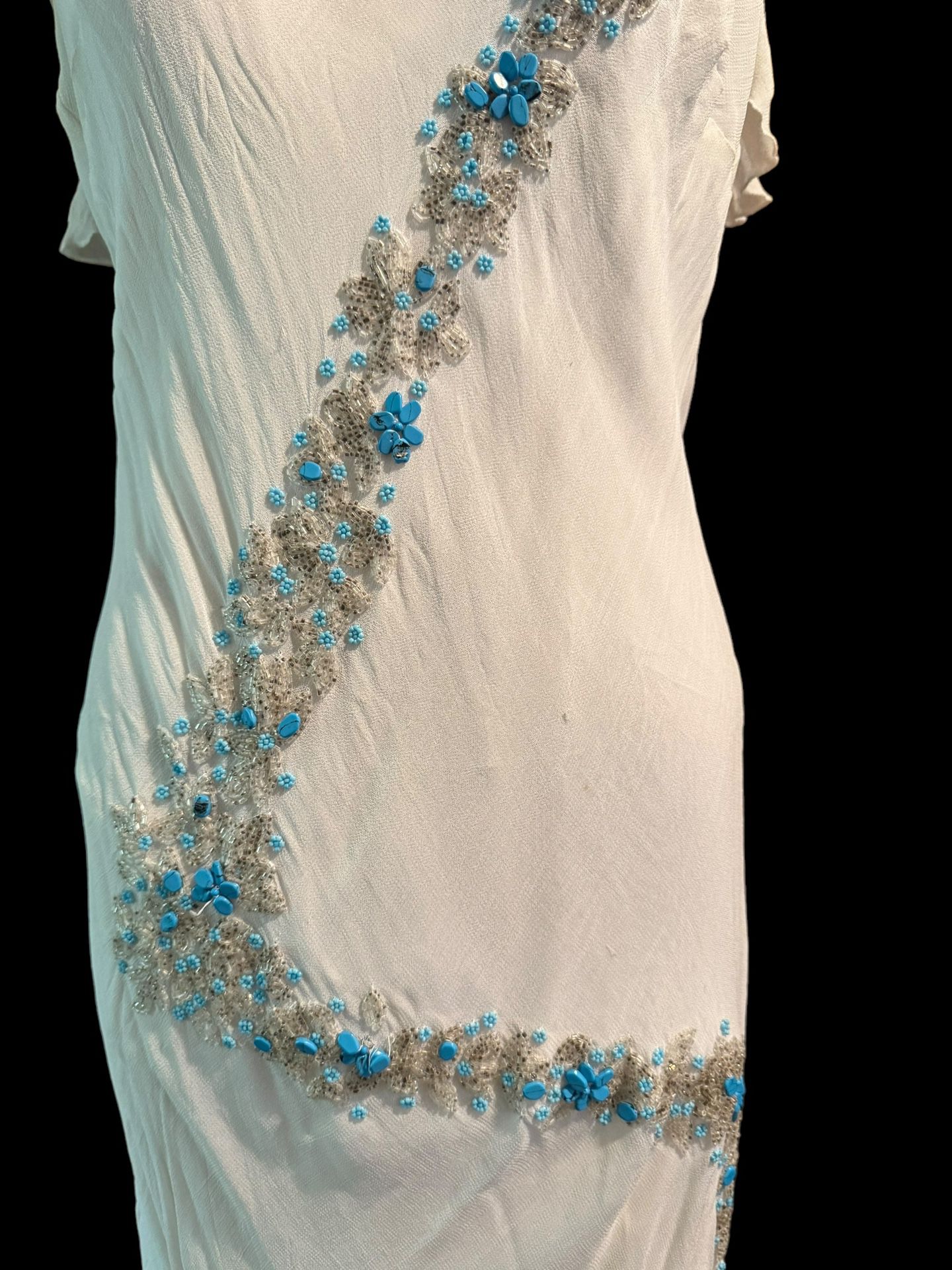 Vintage White Sexy Vintage Newport News Dress With Turquoise Stones Sz 14