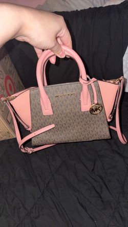 Michael Kors Signature Satchel Handbag Pink Brown