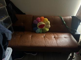 Brown Faux Leather Tufted Futon Sofa