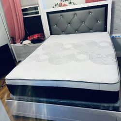 SET Queen Bed Frame+Box Spring+Queen Mattress 12”thick Brand New Delivery Available All Cities