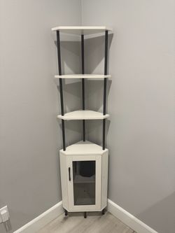 White Corner Shelf Unit with Cabinet