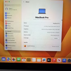 2017 MacBook Pro Intel i5, 8gb RAM, macOS Ventura