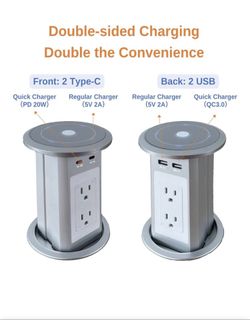 pop up Outlet Smart countertop Outlet with Wireless Charger,Include 4 US Plugs 2 USB C Charger,1.8M Power Extension Cord for Kitchen countertop Confer