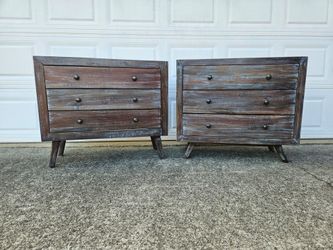 2 Nightstands / Bedside Chests Pair Solid Wood Rustic