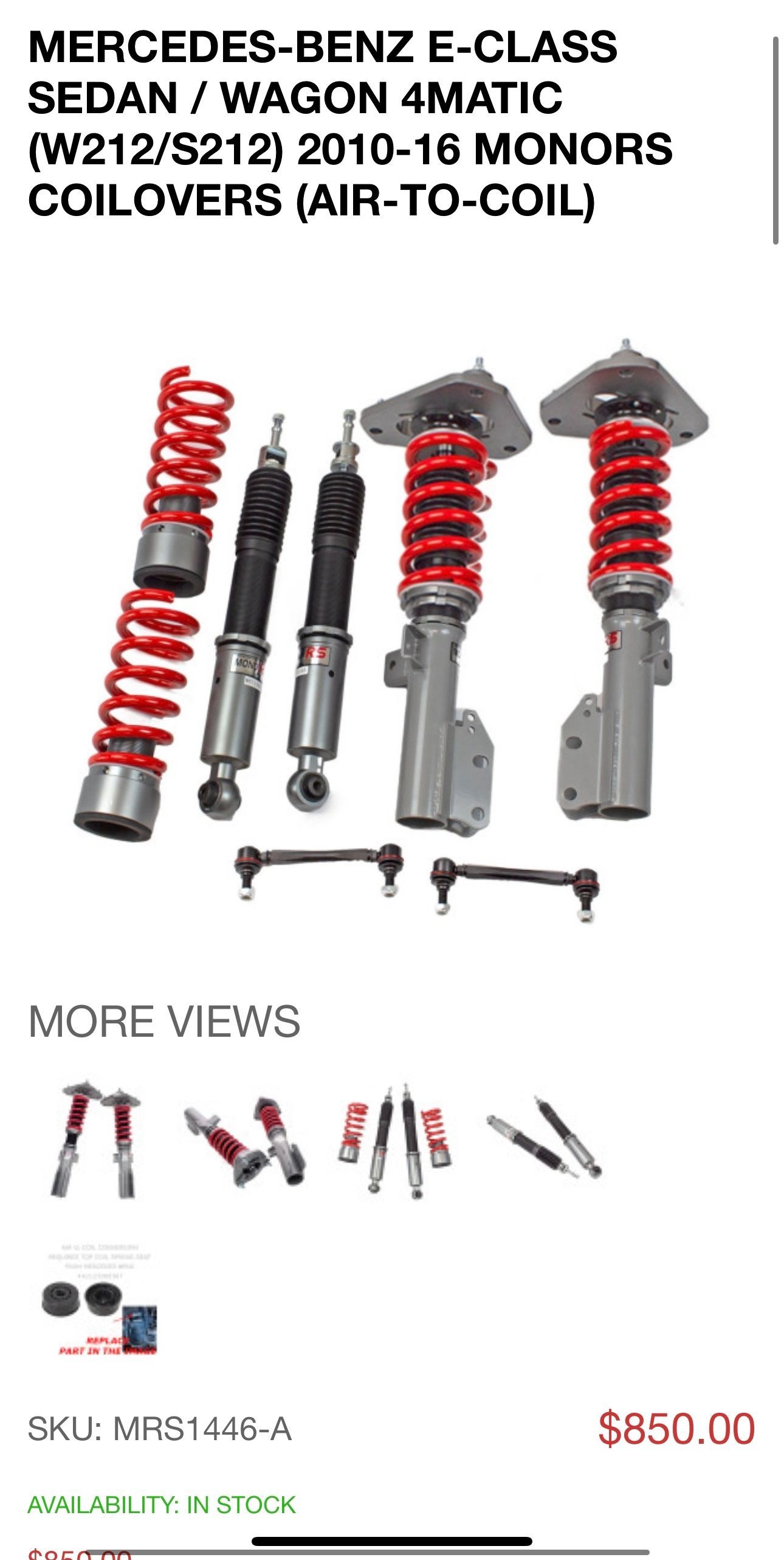 (Open Box) For Mercedes-Benz E-Class Sedan / Wagon 4Matic (W212/S212) 2010-16 Godspeed MonoRS Damper Lowering Coilovers (Air-To-Coil) Kit Strut