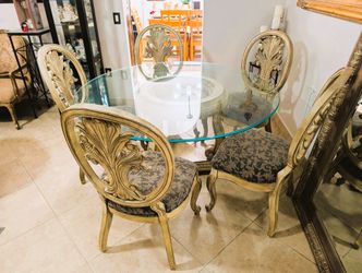 Must Go/Best Offer Takes It - Ornate Glass Top Dining Table and 4 Chairs