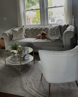 Gray Tufted sofa couch: MACYS