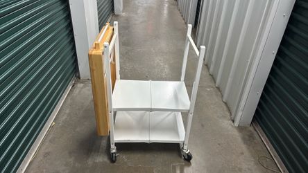 Wooden top  metal kitchen utility cart on wheels