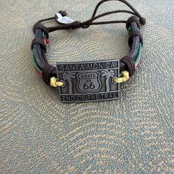 santa monica route 66 end of trail leather men’s wrap bracelet brand new one size adjustable