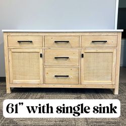 61'' Solid Wood Bathroom Vanity Cabinet with Stone Countertop(Open Box)