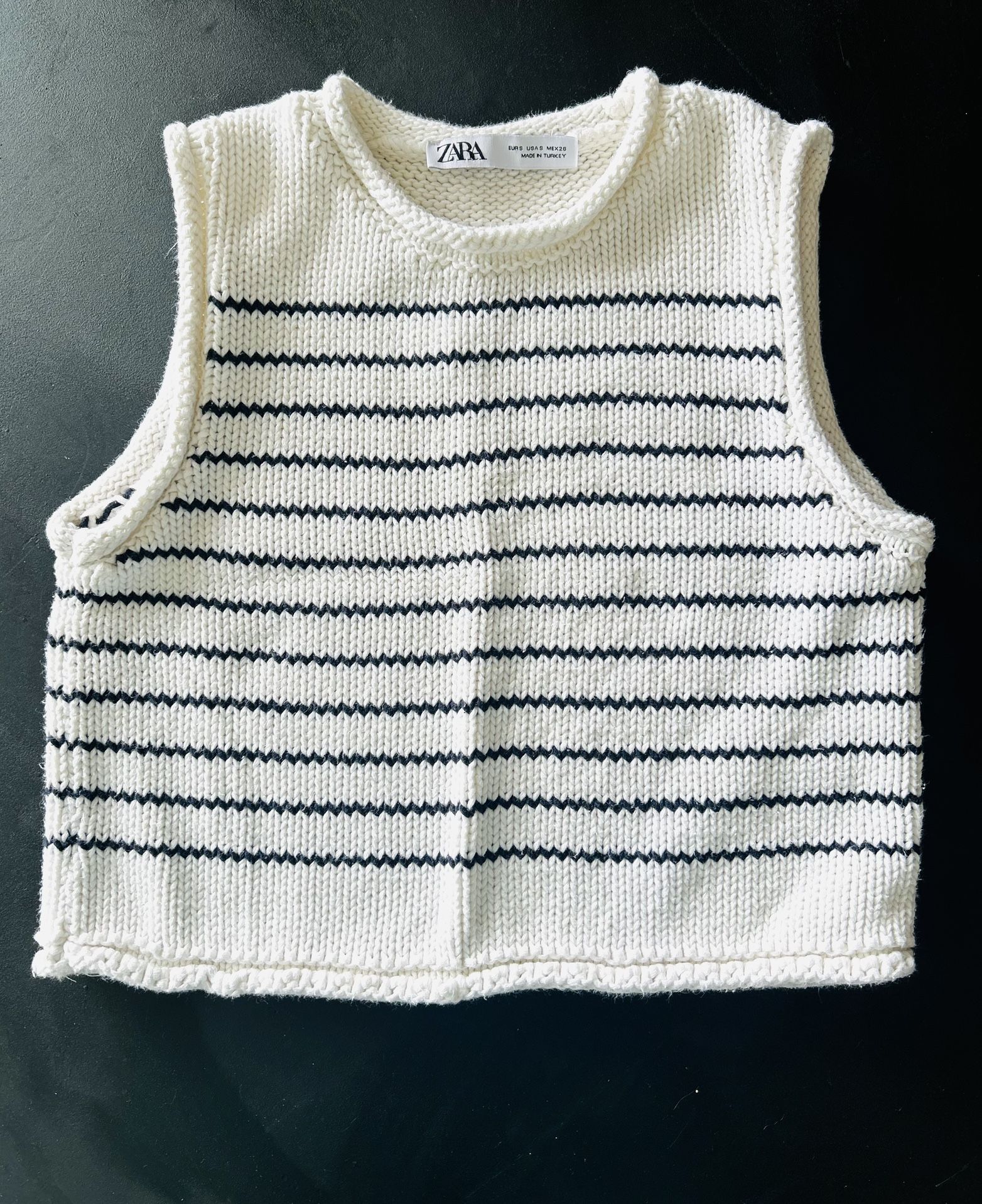 Zara Blue White Striped Knit Sweater Sleeveless Vest Womens Size Small