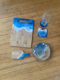 Ocean Resin Art Cutting Boards And Wine Glass- New
