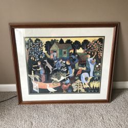 Large framed acrylic folk art painting