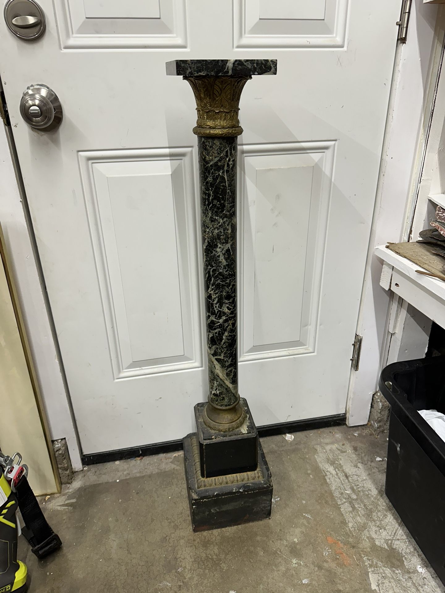Antique French 19th Century Vert-de-Mer Marble Pedestal Stand Column