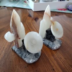 Hand Carved Onyx Cactus Marble Bookends 
