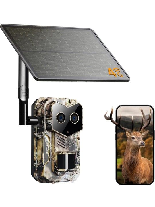 4G LTE Cellular Trail Camera with GPS, Dual Lens Trail Cam with Motion Detection, Solar Game camera that sends Pictures to Cell Phone, Waterproof Hunt