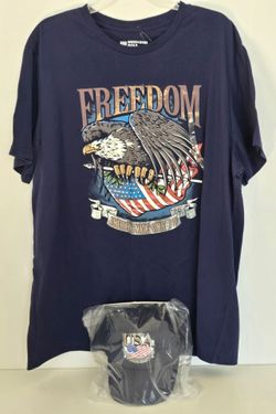 Men's Freedom Graphic Tee XXL W/Matching Baseball Cap Licensed Character NWT