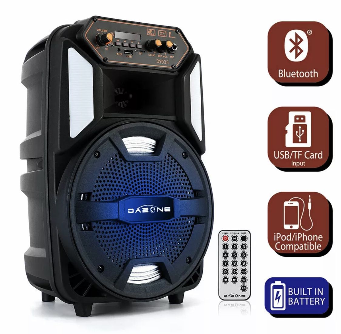 8" 1000W Portable FM Bluetooth Speaker Sound System DJ Party PA Tailgate Remote