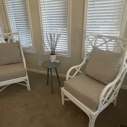Pair of White Rattan Wingback Chairs
