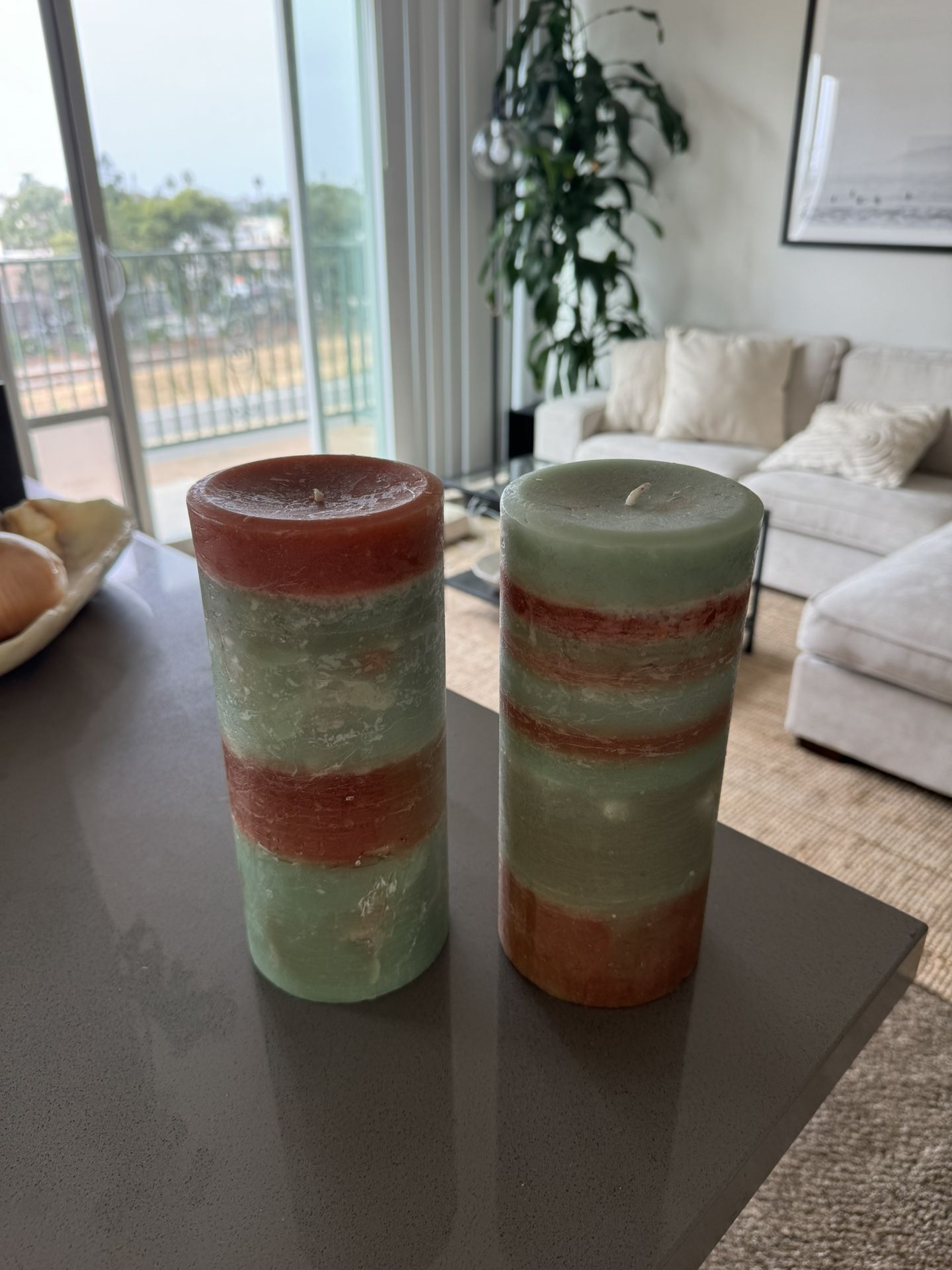 9” Tall Colored Artisanal Pillar Candles Brand New