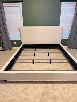 Living Spaces Dean Sand Upholstered Bed Frame with Headboard