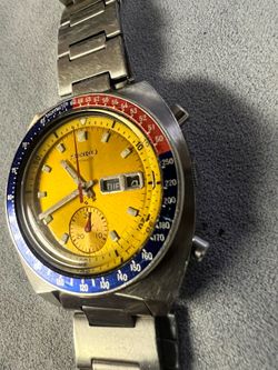 Vintage Seiko 6139-6005 Pogue Feb 1971 Yellow Pepsi Dial Chronograph Watch