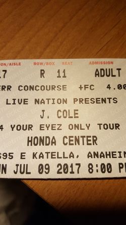 J Cole 1 Ticket Anaheim