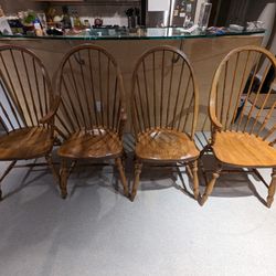 4 Solid Oak Windsor Dining Chairs - Matching Set