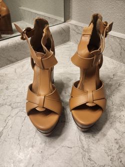 Tan Platform Wedge Sandals – Chunky Heel, Ankle Strap